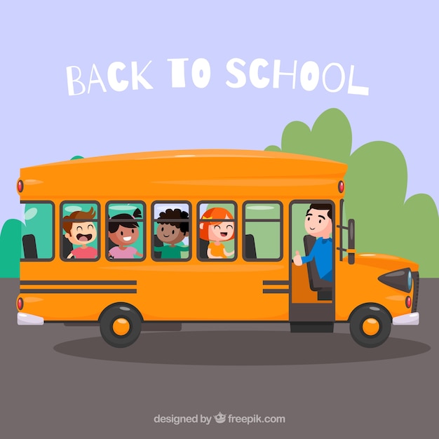 Мультяшный школьный автобус с детьми