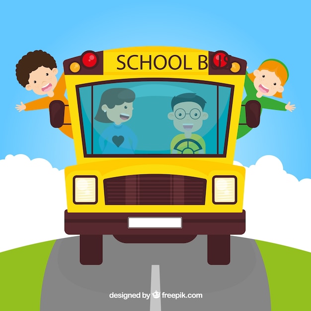 Free vector cartoon school bus with children