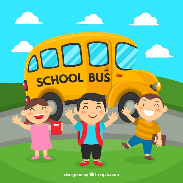 Cartoon school bus with children