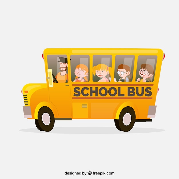 Free vector cartoon school bus with children