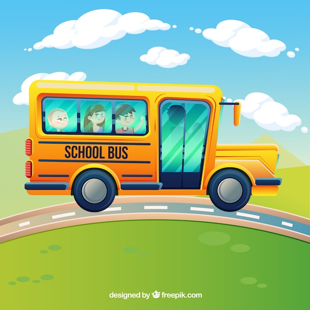 Cartoon school bus with children