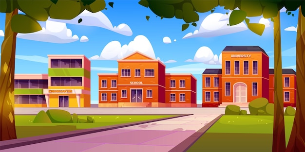 Free vector cartoon school kindergarten university buildings