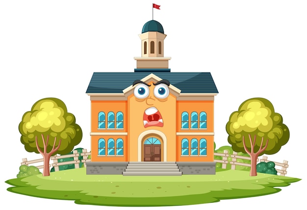 Free vector cartoon schoolhouse with expressive face