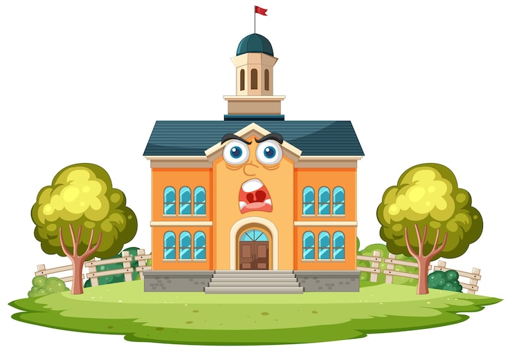 Free Vector cartoon schoolhouse with expressive face