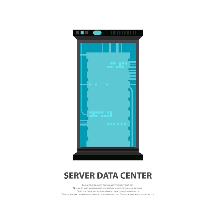 Free Vector cartoon server data icon in flat isolated white big data computer rack for cloud workstation vector