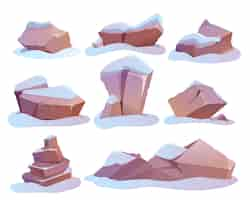 Free vector cartoon set of big stones rough boulders or hard rock lumps