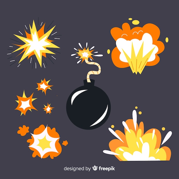 Cartoon set of bomb explosion effects