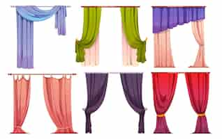 Free vector cartoon set of color curtains isolated on white