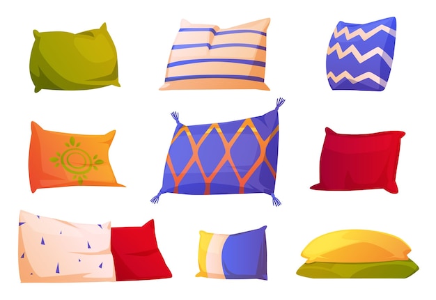 Free vector cartoon set of colorful pillows isolated on white