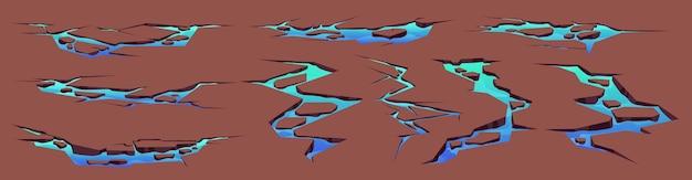 Free vector cartoon set of drought land cracks with water