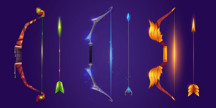 Free Vector cartoon set of fantasy bows and arrows
