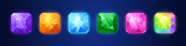 Free vector cartoon set of game crystals isolated on dark