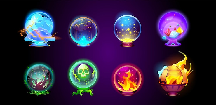 Free Vector cartoon set of magic fortune telling crystal balls