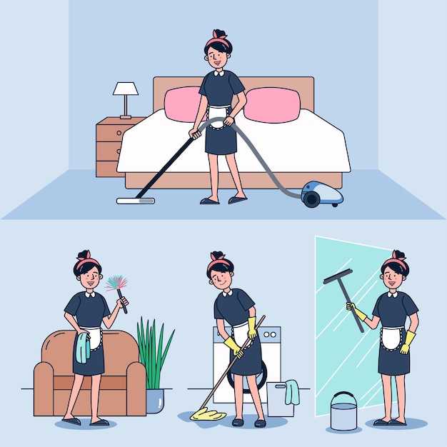 Cartoon set maid character
