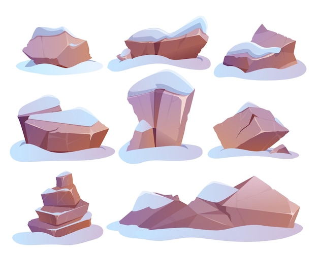 무료 벡터 큰 돌 거친 바위 또는 단단한 암석 덩어리의 만화 세트