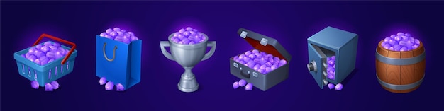 Бесплатное векторное изображение Мультфильм набор иконок игровых сокровищ