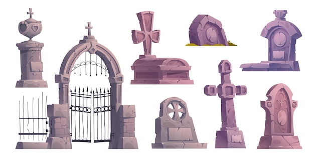 Free Vector cartoon set of old cemetery design elements