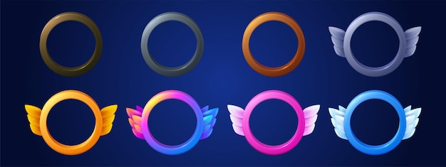 Cartoon set of round avatar frames on background