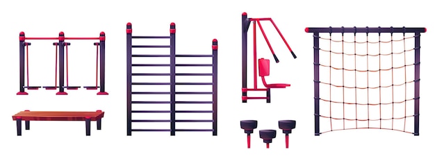 Free vector cartoon set of street workout equipment on white