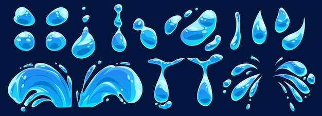 Cartoon set of water drops and splashes
