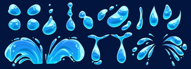 Cartoon Set of Water Drops and Splashes