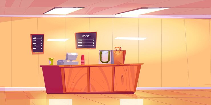Free Vector cartoon shop counter with cash register