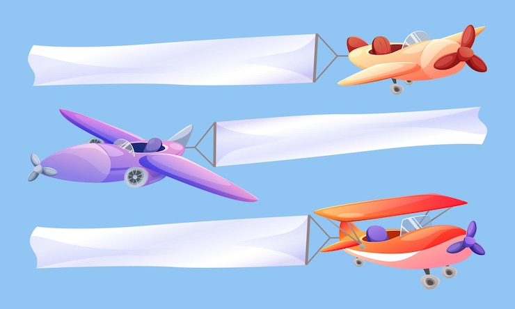 Free Vector cartoon sky plane banner with ribbon for message