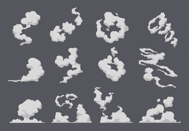 만화 연기 구름. 만화 증기 폭발 먼지 싸움 애니메이션 안개 운동 스모그 모션 게임 연기. 가스 폭발