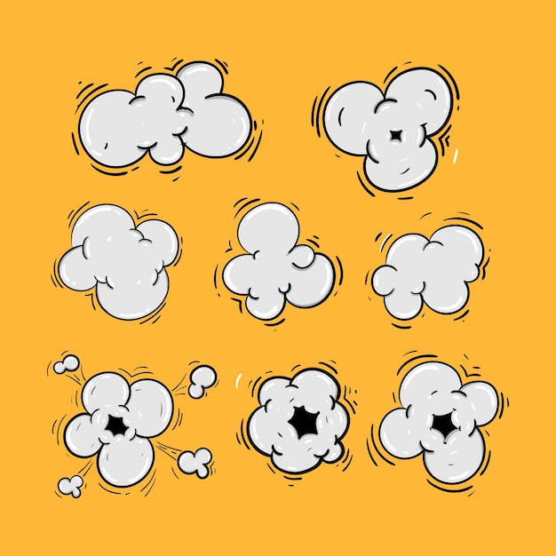 Free vector cartoon smoke clouds comic smoke flows dust smog and smoke steaming cloud silhouettes isolated ve