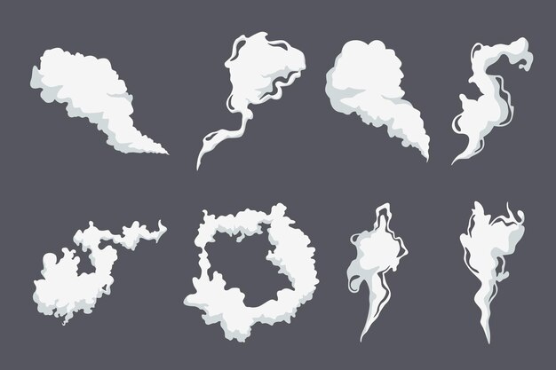 Набор фигур мультфильм дым или паровое облако.