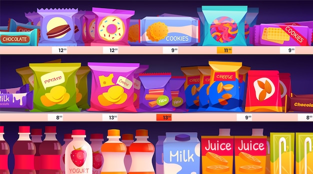 Free vector cartoon snack shelves
