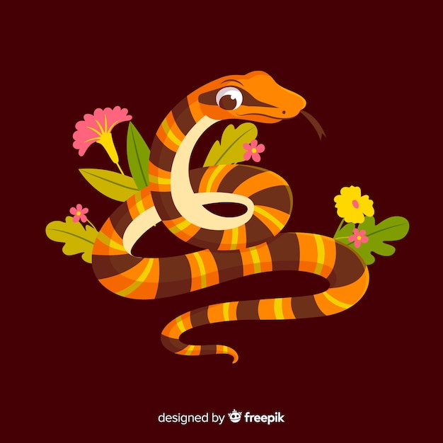 Мультфильм змея с цветами фона