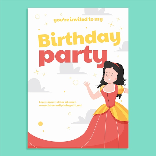 無料ベクター 漫画白雪姫の誕生日の招待状のテンプレート