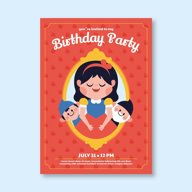 漫画白雪姫の誕生日の招待状のテンプレート