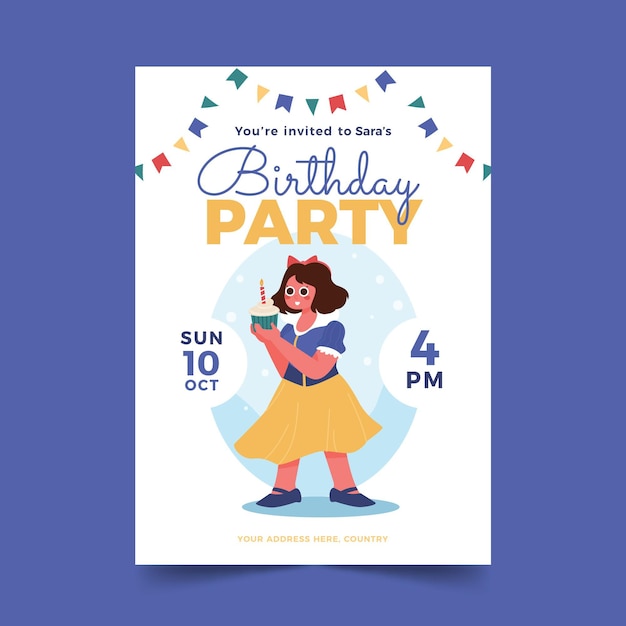 Cartoon snow white birthday invitation