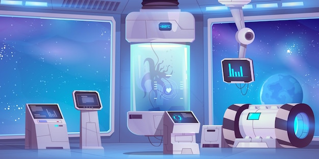 Free vector cartoon spaceship lab interior design