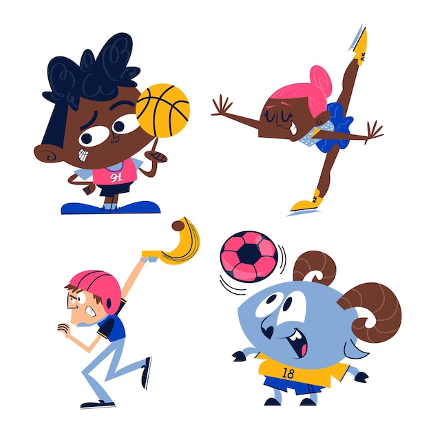 Free vector cartoon sports stickers collection