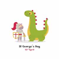 Free vector cartoon st. george's day illustration with dragon and knight