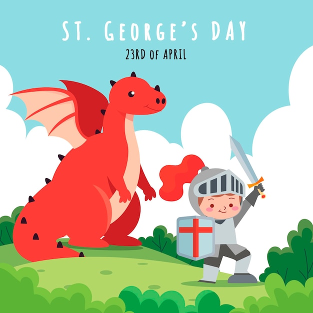 Free Vector | Cartoon st. george's day illustration with knight and dragon