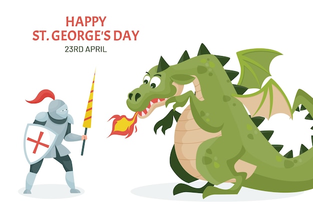 Cartoon st. george's day illustration with knight and dragon