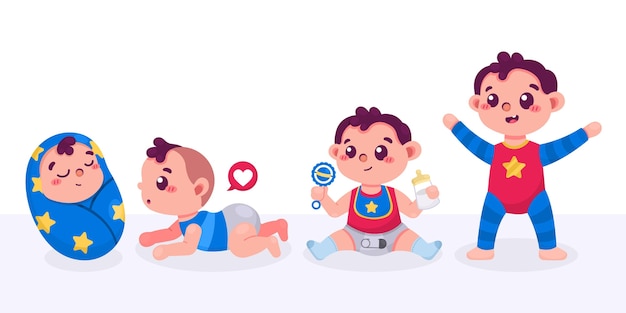 Cartoon stages of a baby boy collection