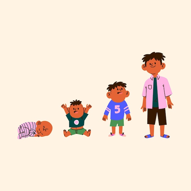 Cartoon stages of a baby boy illustration