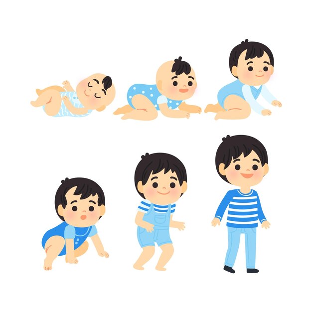 Cartoon stages of a baby boy