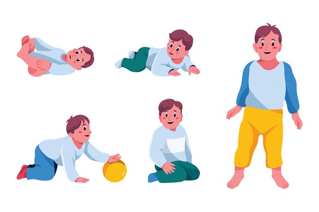 Cartoon stages of a baby boy