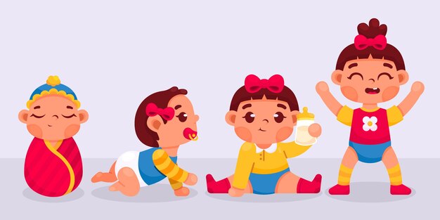 Cartoon stages of a baby girl collection