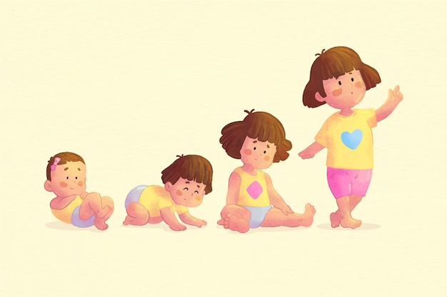 Cartoon stages of a baby girl set