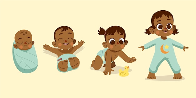 Cartoon stages of a baby girl