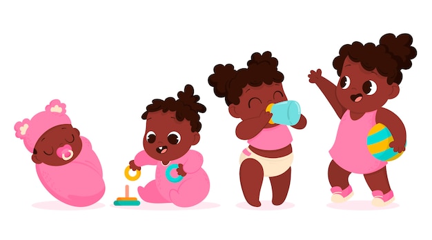 Cartoon Stages Of A Baby Girl