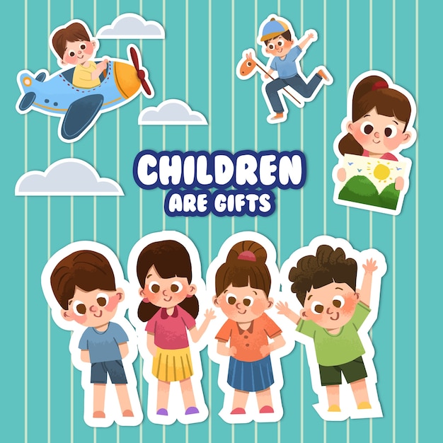 Free vector cartoon sticker with children's day concept design