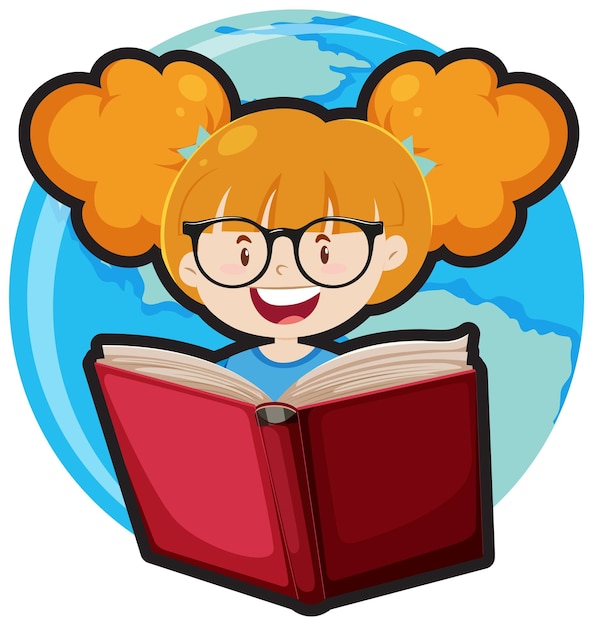 Free vector cartoon student girl reading a book